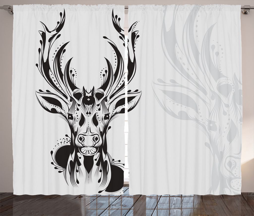 ABAKUHAUS Geweih Rustikaler Vorhang, Stammes- Rotwild-Schatten-Art, Wohnzimmer Universalband Gardinen mit Schlaufen und Haken, 280 x 245 cm, Pale G...