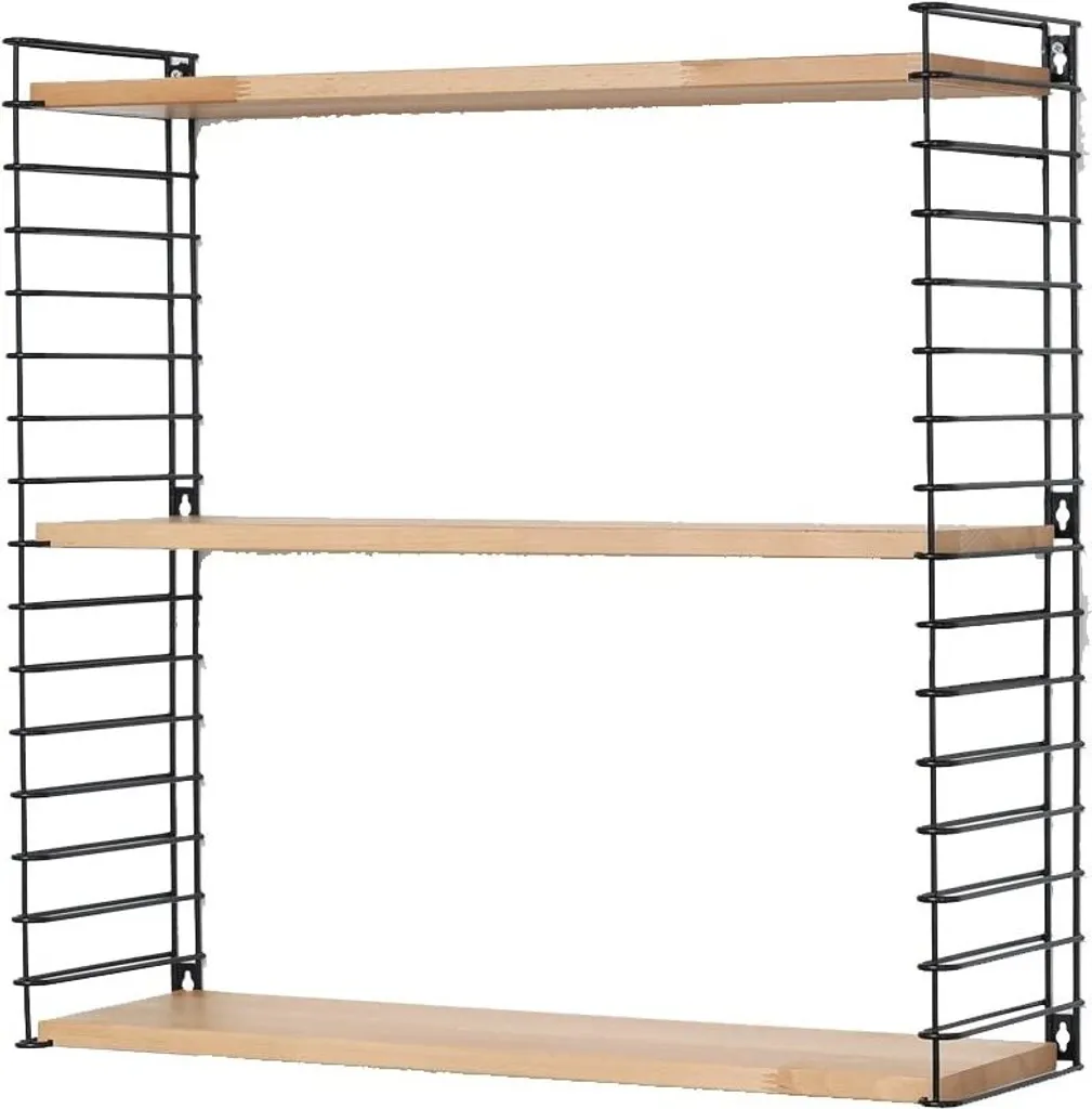 Étagère Tomado Grilles Noires et Bois de Hêtre pour Déco Industrielle