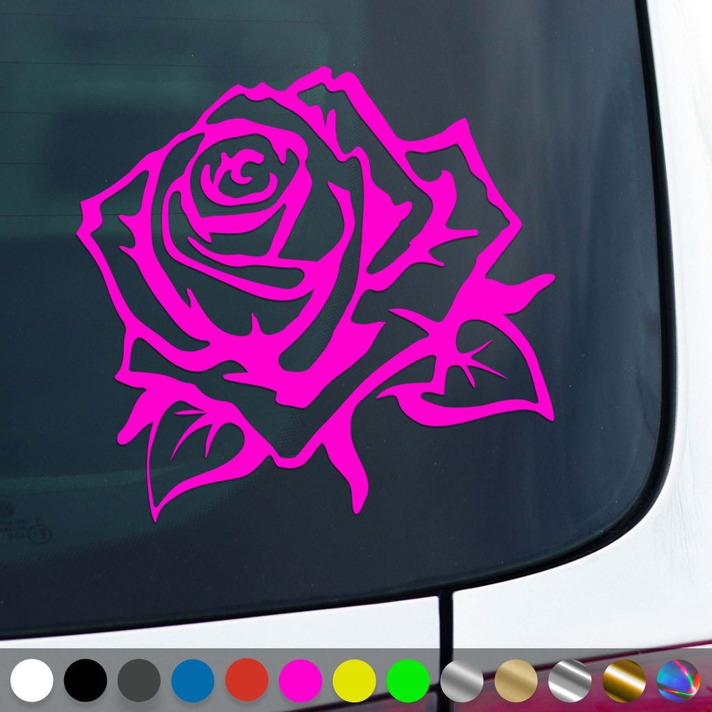 PantherPixel Rose Aufkleber Blumen Kletterrosen Pfingstrosen Sticker Auto Geschenkidee Farbe Neon-Pink