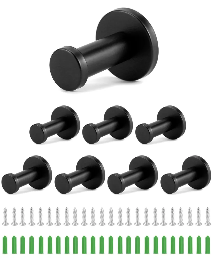 Crochets inox noirs 55 mm ultra résistants pour salle de bains x8