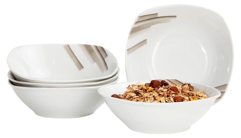 6er Set Müslischale Nevada, 250 ml, 140 x 140 mm, Suppenschüssel, Servierschale, Porzellan-Geschirr, abstraktes Nachbildung, Stripes, Gastro, Sal...