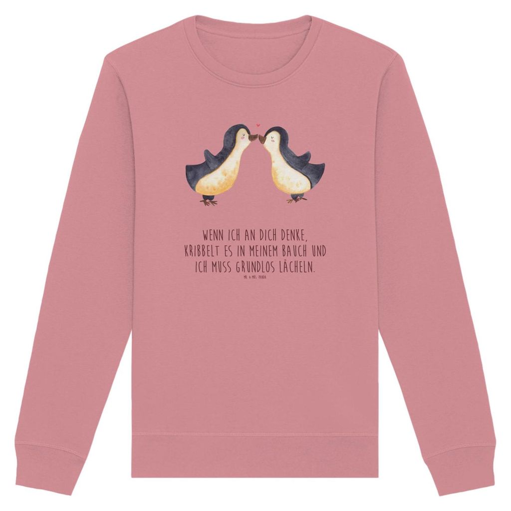 Mr. & Mrs. Panda Baumwoll Sweatshirt Pinguine Kuss Größe XS - Canyon Pink - Geschenk, Valentinstag, Pulli, Mitbringsel, Sweater, Nachhaltiger Pul...