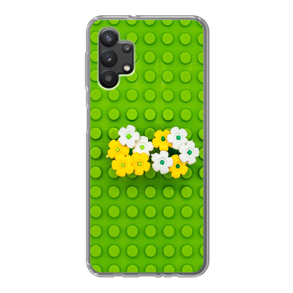 MuchoWow Handyhülle Schutzhülle Hülle für Samsung Galaxy A32 5G Unterlage mit Blumen Silikon Softcase Handy Hülle - Softcase