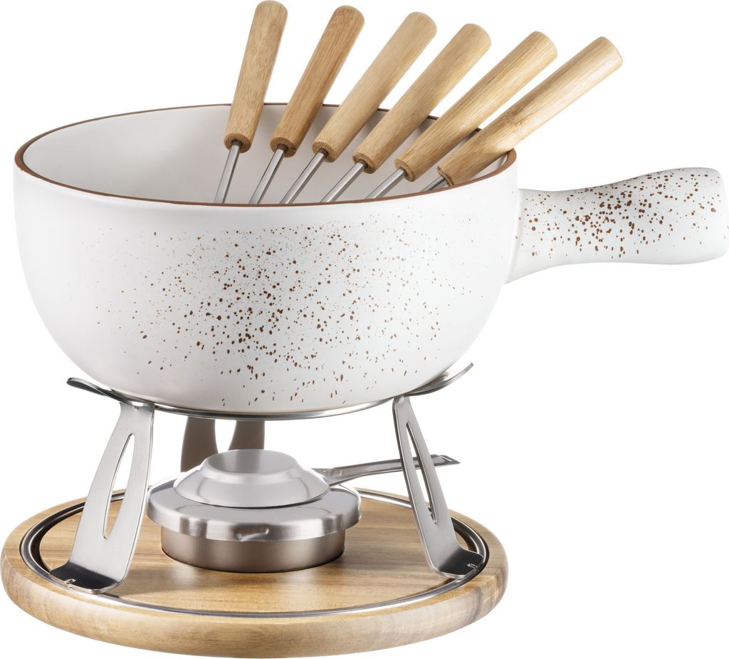 A fondue set is displayed against a white background.