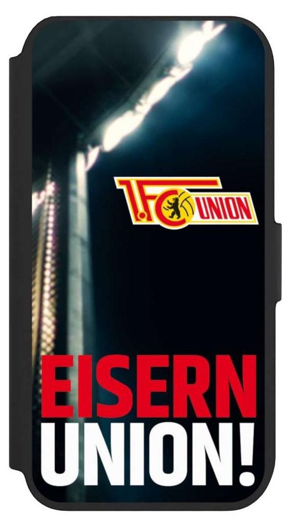 NIVOCASE Klapphülle für Apple iPhone SE (2022) Handyhülle aus Kunst Leder NIVOflip schwarz 1. FC Union Berlin Fanartikel Fußball