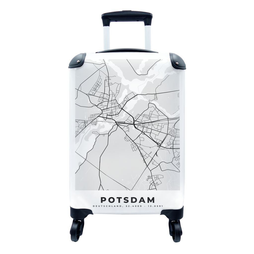 MuchoWow Koffer Handgepäck Trolley Rollkoffer Kleine Reisekoffer mit 4 Rollen - Potsdam - Karte - Stadtplan - Deutschland - Cabin Size < 55x40x2...