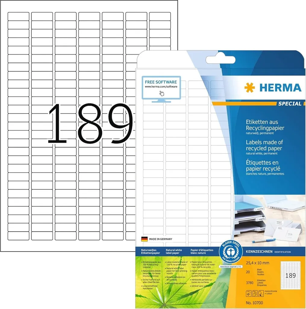 HERMA 10708 Etichette Universali Riciclate A4 210x297mm - 20 Fogli