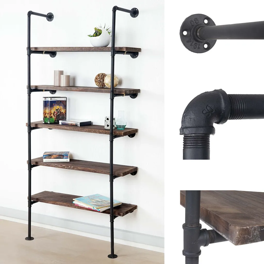 Étagère de Rangement 5 Niveaux Design Industriel en Bois et Métal Brun