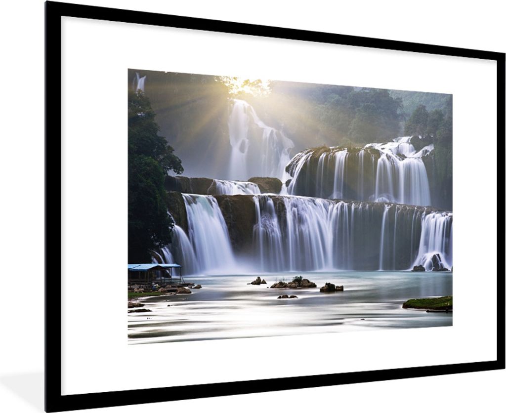 MuchoWow Gerahmtes Poster Wasserfall - Felsen - Natur 90x60 cm - Poster mit Schwarzem Bilderrahmen Wandposter Rahmen Foto Bilder - Wanddekoration...