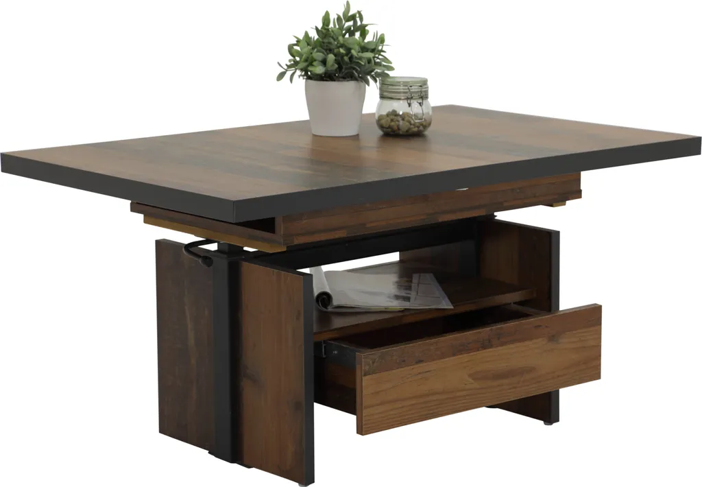 Table basse transformable bois et gris Noah avec tiroir et rangement 150cm - 5