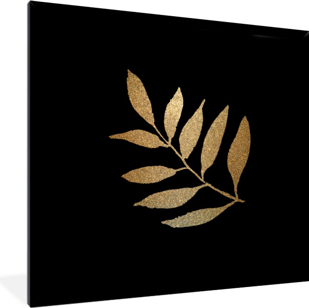 MuchoWow MuchoWow Gerahmtes Poster Gold - Äste - Blatt 40x40 cm - Poster mit zchwarzem Bilderrahmen - Mit Rahmen - Wanddekoration Schlafzimmer