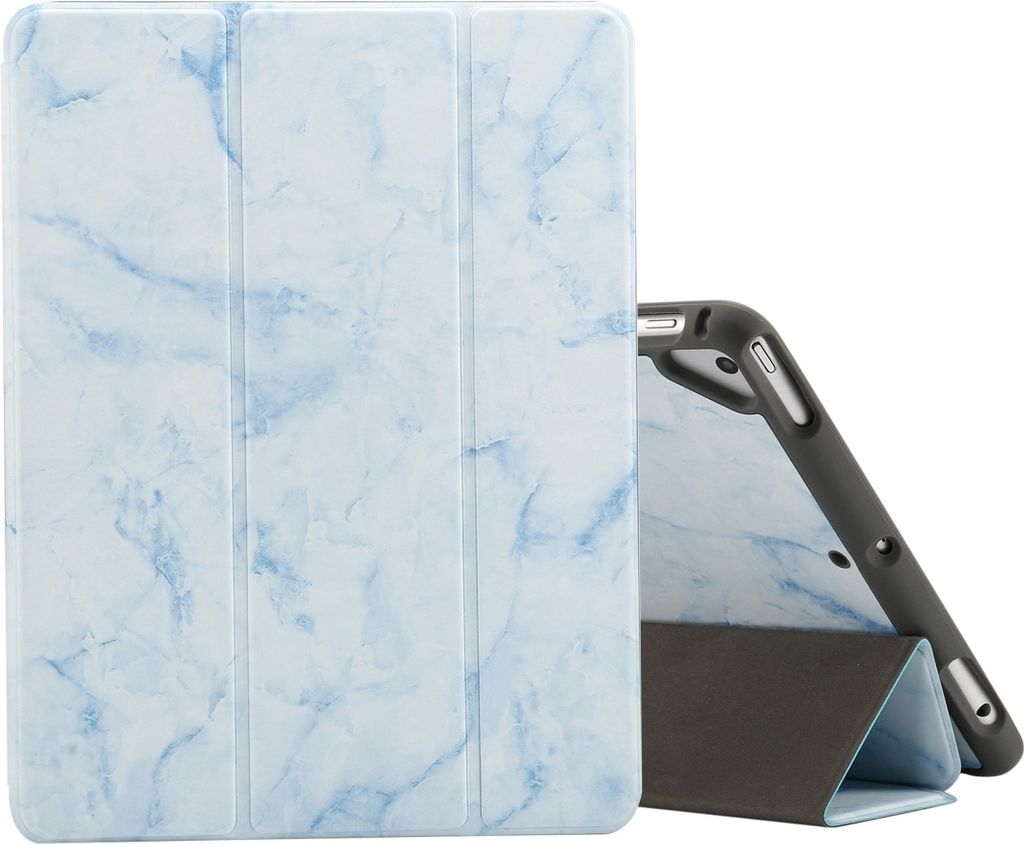 Mobigear Tri-Fold Marble iPad 6 (2018) Hülle Klapphülle + Stifthalter - Blau