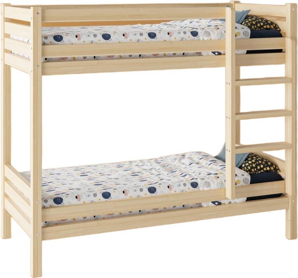 Etagenbett TIAN ROA – 70x180 cm, natürliches Holz,es Kiefernholz, inklusive flexibler Lattenrost, einfache Montage, ohne Matratze