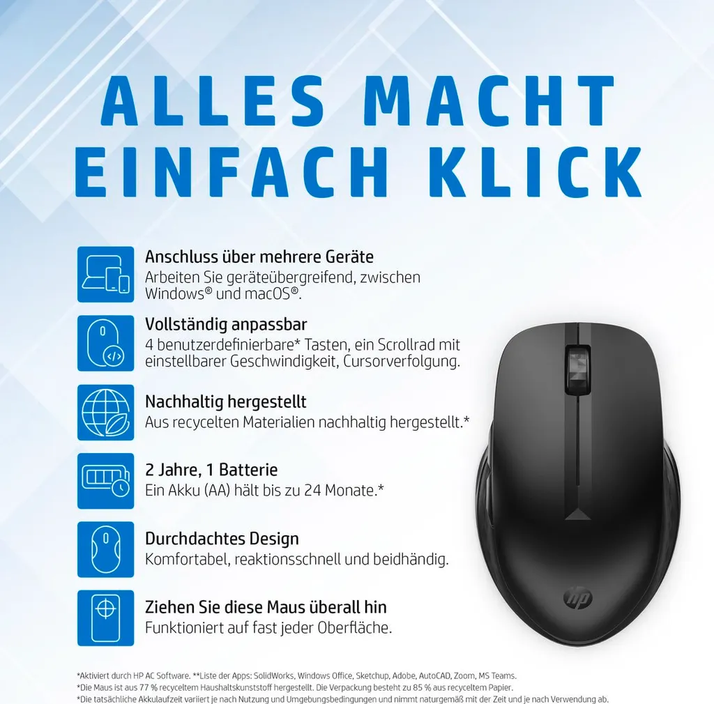 Souris sans fil multi-appareils HP 435 avec Boutons Programmables - 10