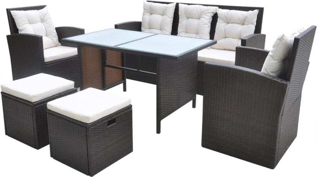6-tlg. Garten-Essgruppe mit Kissen Poly Rattan Braun