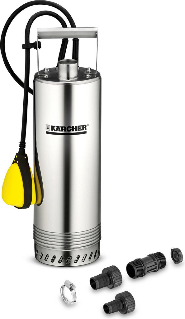 A Kärcher cistern pump and its accessories are displayed against a white background.