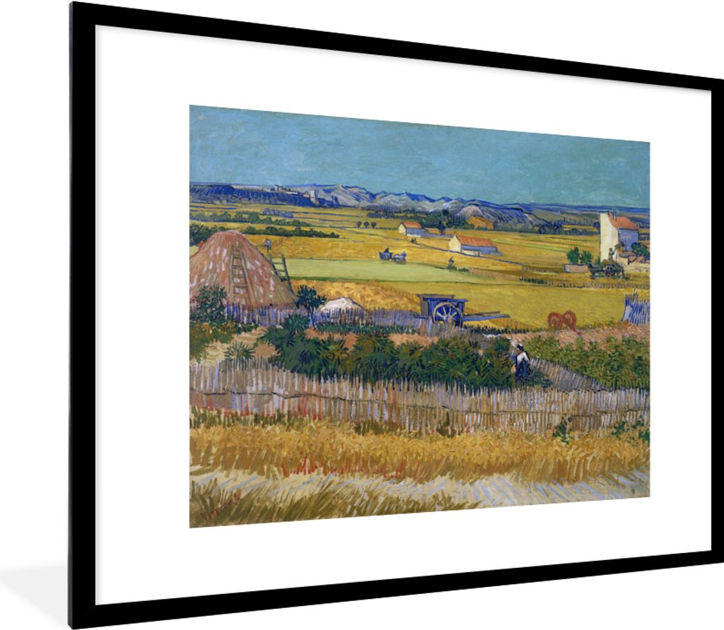 MuchoWow MuchoWow Gerahmtes Poster Die Ernte - Vincent van Gogh 80x60 cm - Poster mit zchwarzem Bilderrahmen - Schlafzimmer-Dekorationen - Foto...