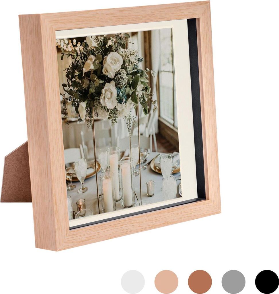 Nicola Spring 8 x 8 3D-Schatten-Kasten-Foto-Rahmen - Pop-up-Anzeige Bilderrahmen mit 6 x 6 Montage - Glas Aperture - hellen Holz / Elfenbein