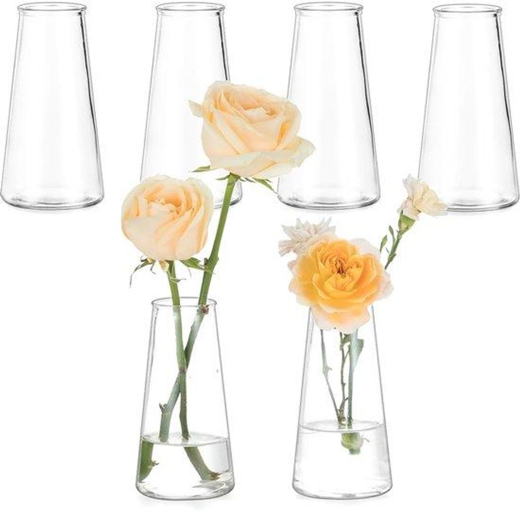 Moderne glazen Blumenvasen für Wohnzimmer und Hochzeit - 6-teilige kleine Glasvasenset für Tischdekoration