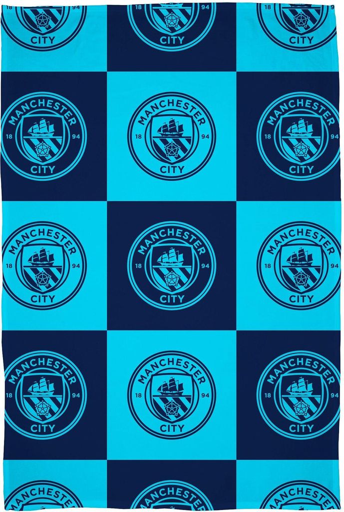 Manchester City FC - Kariert Decke, Fleece TC606 (150 cm x 100 cm) (Dunkles Marineblau/Blau/Weiß)