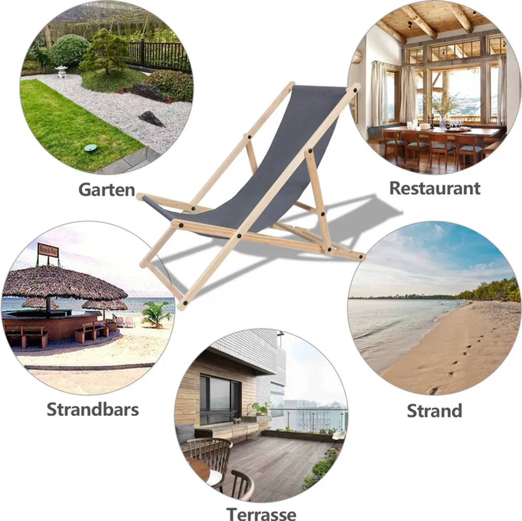 Sdraio da Giardino SWANEW in Legno Grigio - 2 Pezzi Pieghevoli Relax - 3
