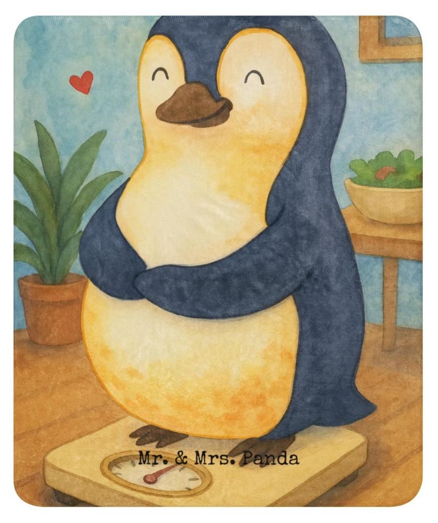 Mr. & Mrs. Panda Überwurf Pinguin Diät Design 130 x 155 cm - Weiß - Geschenk, Kugelrund, Tagesdecke, Decke, Schmusedecke, Sofadecke, glücklich,...