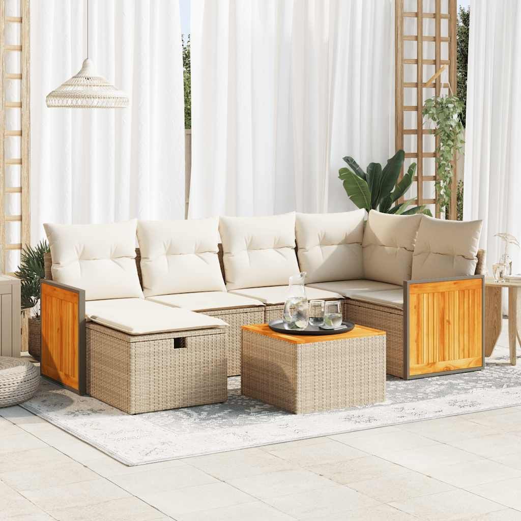 Maison Exclusive - 7-tlg. Garten-Sofagarnitur mit Kissen Beige Poly Rattan