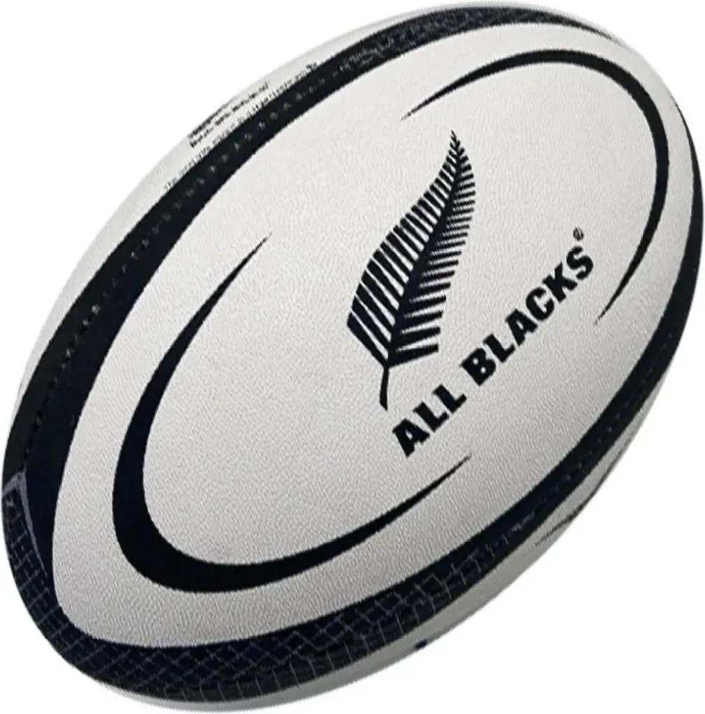 Ballon Rugby All Blacks Gilbert Taille 5 Replica Officiel Blanc et Noir