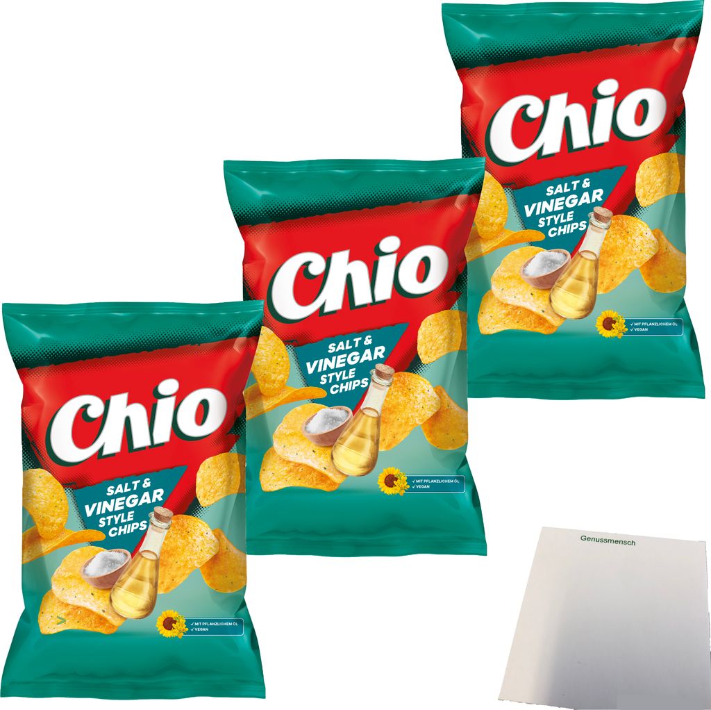 Chio Chips Salt & Vinegar Chips 3er Pack (3x150g Packung) + usy Block