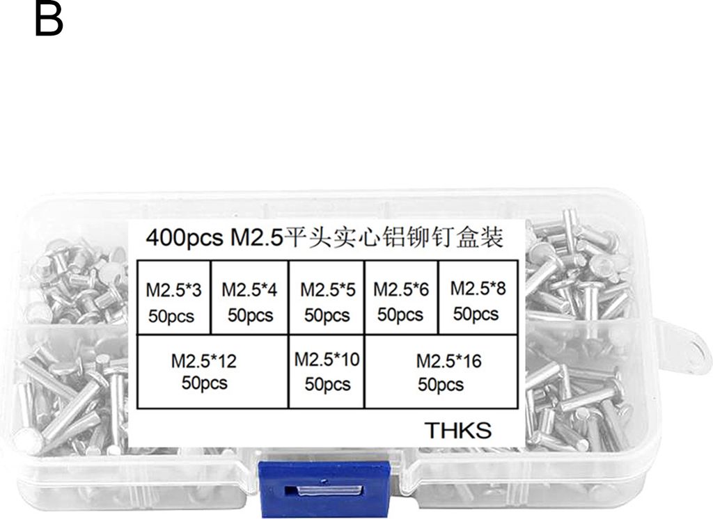 400pcs M2/M2.5 Nieten kleines dickes Aluminium Flat Head Solid Nietkit für Hardwareprodukte-B