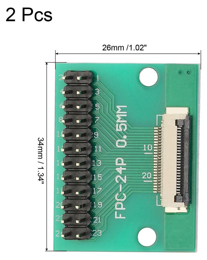2 Stš¹ck FFC FPC Connector Board 24 Pin 0,5 mm Buchse auf 2,54 mm Doppelreihiger m?nnlicher Pin Header Strip Adapter, PCB Converter Board fš¹r ...