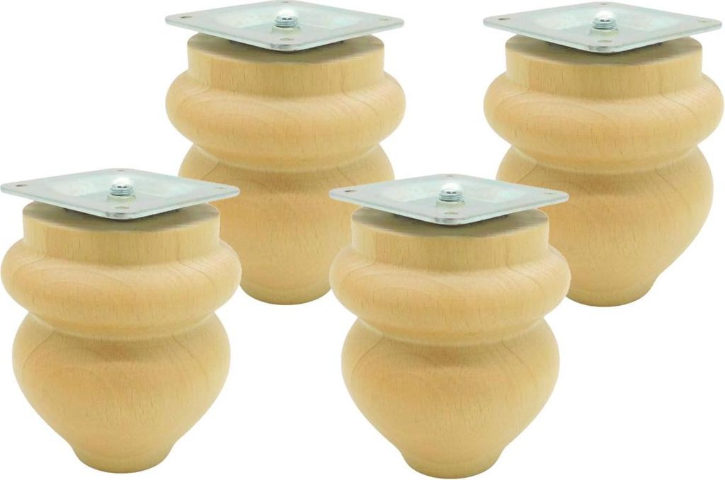 Möbelbeine aus Holz, gedreht, 9 cm, Buche Roh, Set mit 4 Produktbild 