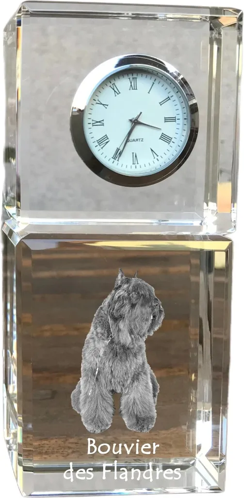 Bouvier des Flandres - orologio in cristallo con foto, foto del cane nel cristallo, orologio da tavolo personalizzato del marchio Art-Dog
