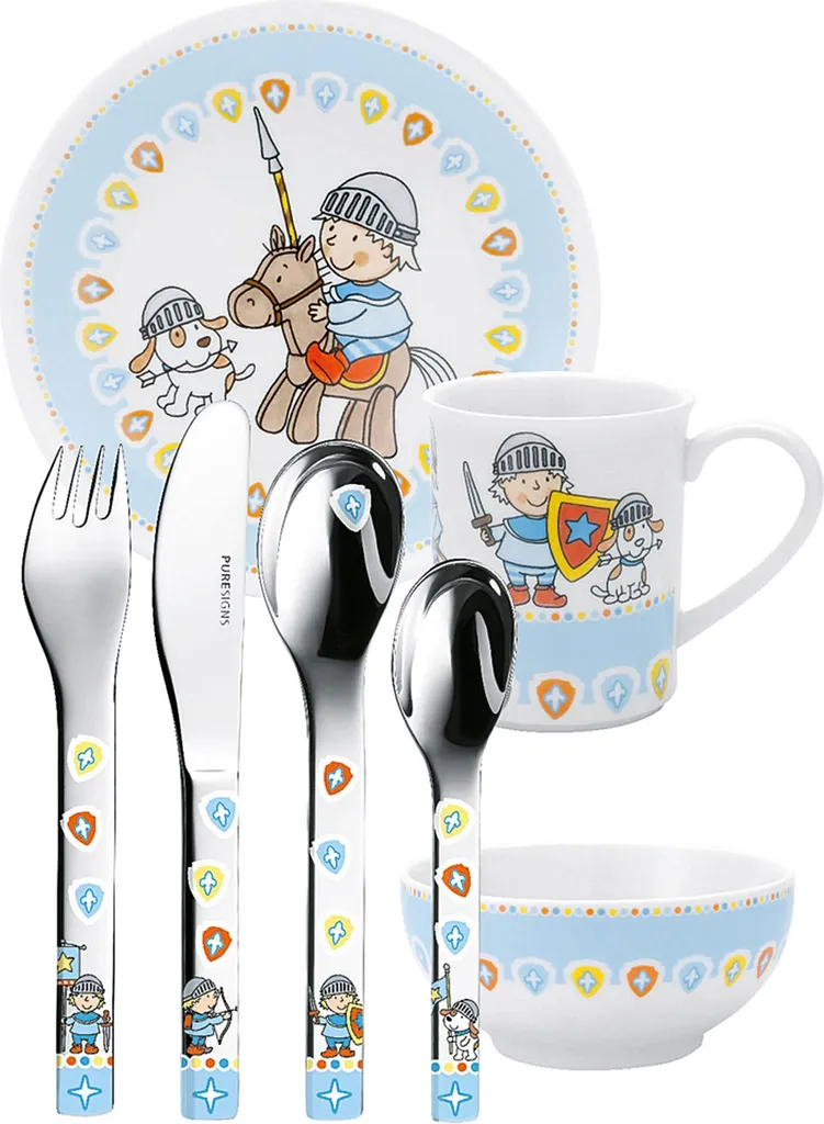 Puresigns Kinderbesteck Set One Miko 7 Pezzi Acciaio e Porcellana