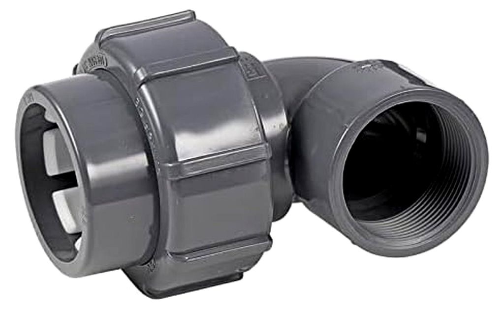 Flexfit Übergangswinkel 90° mit Klemmanschluss d 63 und 2'' Innengewinde