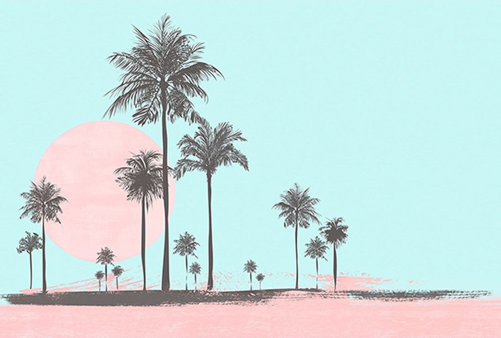 Tadessi Fototapete | Palmen | 4.00 m x 2.70 m | Rosa | Blau | Wandbild | Digitaldruck