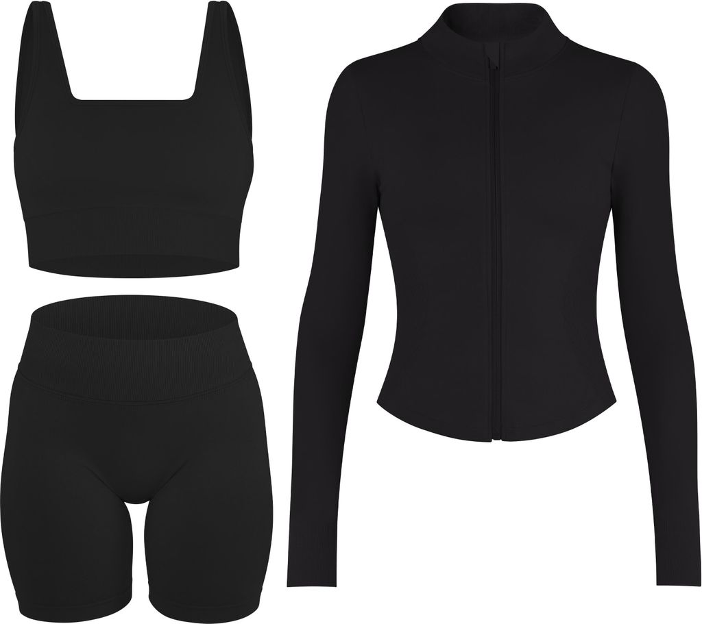 Circle Five Scrunch Shape Trainings-Set (Push-Up Shorts, Zipper Shaping Jacke und Medium Support Sport-BH)