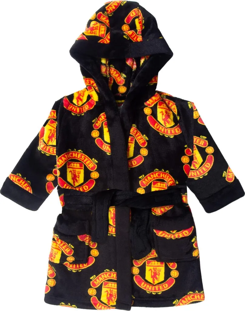 Accappatoio Bambino Manchester United Pile Nero GF722 | Morbido Regalo