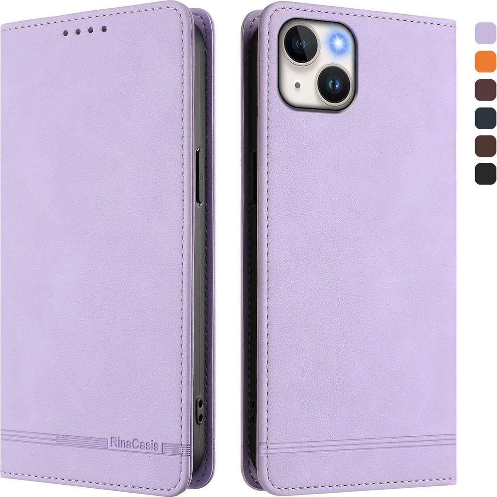 Hülle für iPhone 15 Plus, Retro Kunstleder Ständer Klapphülle mit Kartenfächer und Magnetische Violett