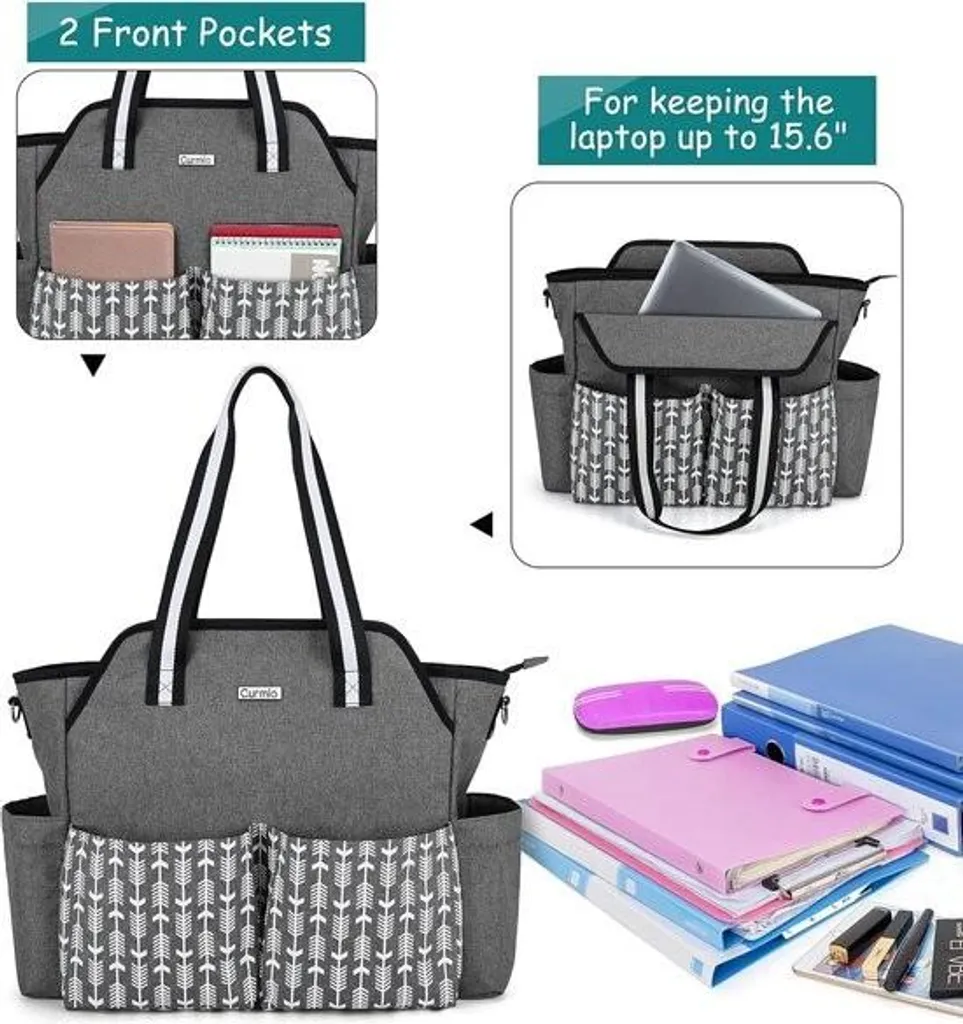 Sac pour enseignants gris avec compartiments pour ordinateur et classeurs - 7