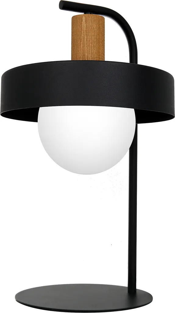 Lampe à poser scandinave noire et bois avec globe blanc Canan Luminex
