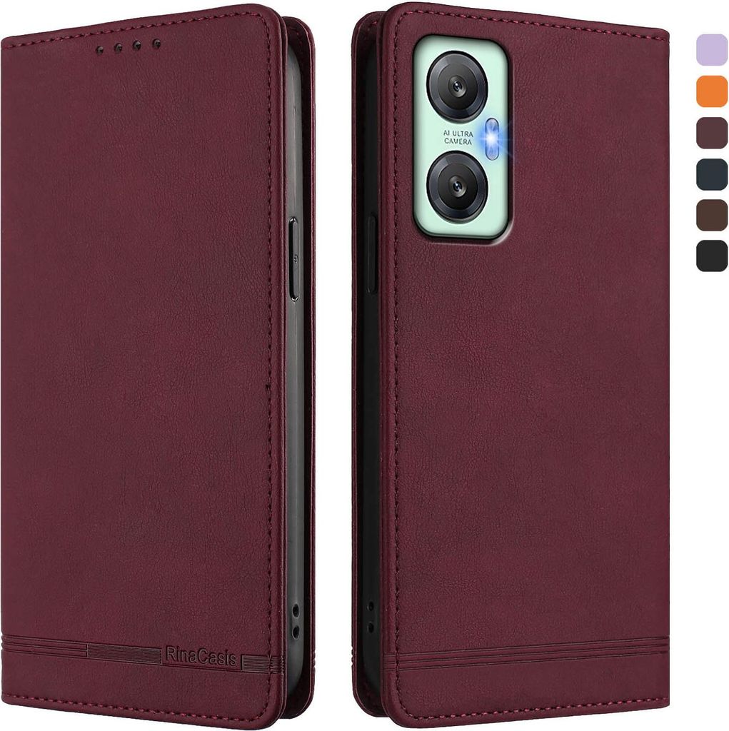 Hülle für Infinix Hot 20 5G, Retro Kunstleder Ständer Klapphülle mit Kartenfächer und Magnetische Rot