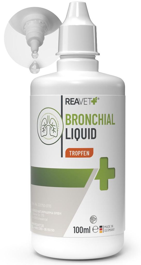 REAVET Bronchial Liquid Tropfen für Hunde 100ml I Liquid zur Unterstützung der Atemwegsfunktion – für freie Atemwege