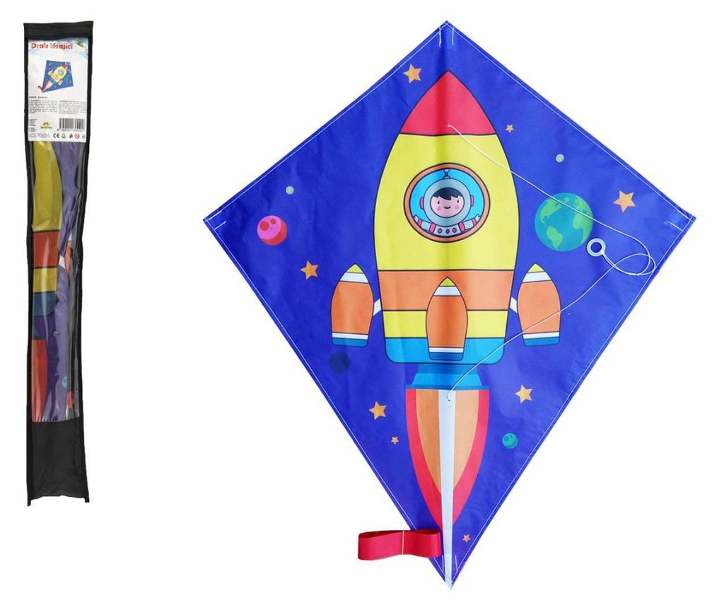 Fliegender Drachen aus Nylon, 70 x 60 cm, Weltraumrakete im Beutel, 10 x 72 cm