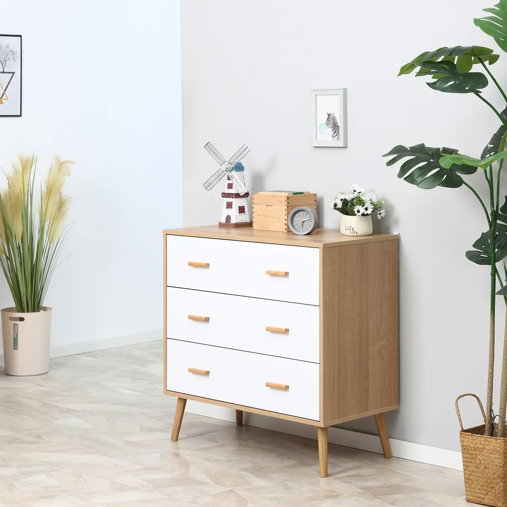 Petite Commode Scandinave pour Gagner de l'Espace avec 3 Tiroirs Blanc