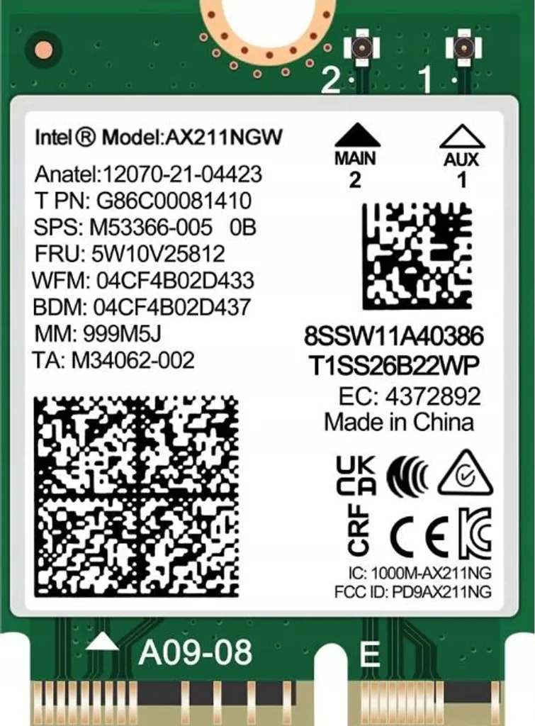 Ricambio Originale Intel AX211 WiFi 6E CNVio2 M.2 Bluetooth 5.3