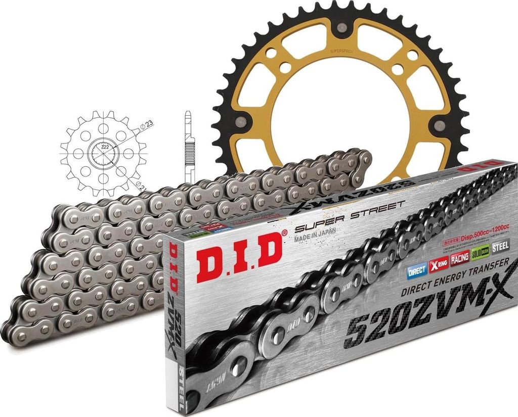 Kit Stealth (gold) passend für Yamaha XT600 E 97-03 15-45-106 DID520ZVM-X Endlos