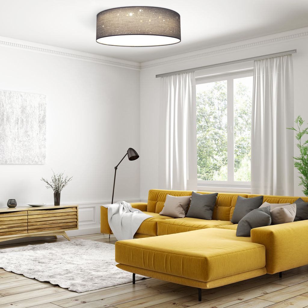 Deckenleuchte grau LED Stoff Wohnzimmer Warmweiß 