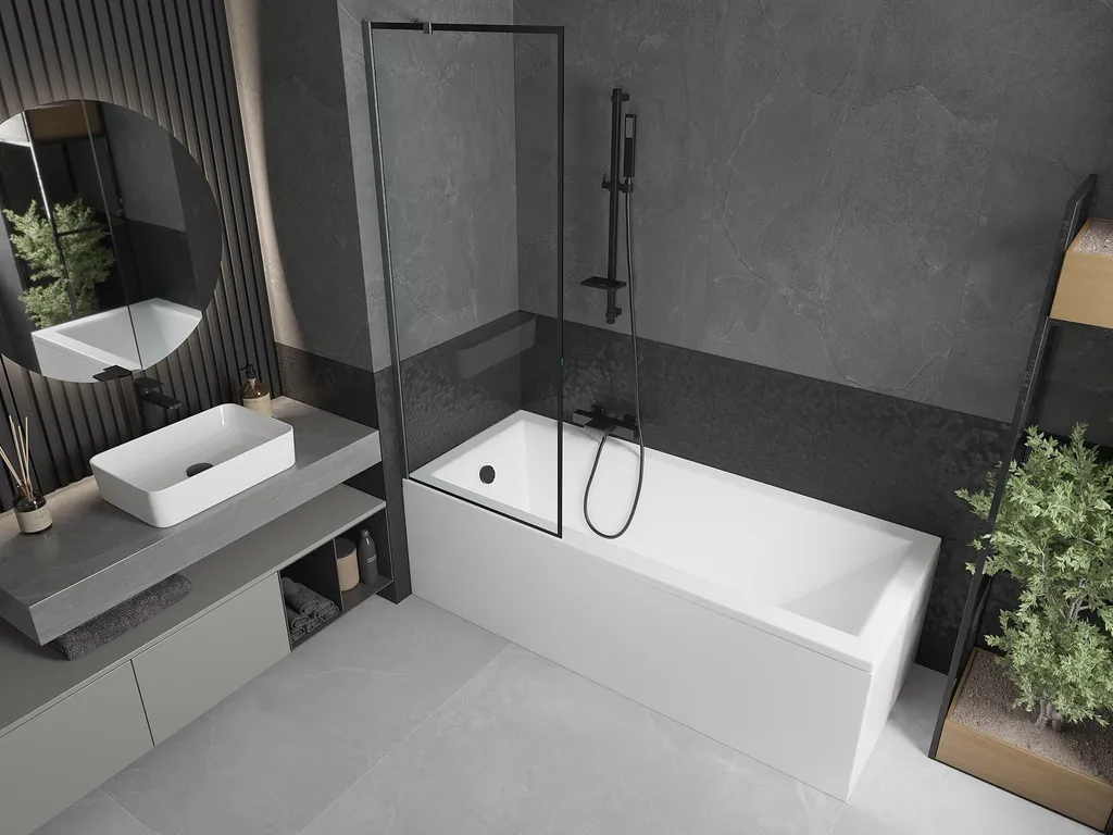 Mexen Next paravento da bagno a 1 anta 70 x 150 cm, cornice nera, gun gray spazzolato - 895-070-000-00-70-66 - 2