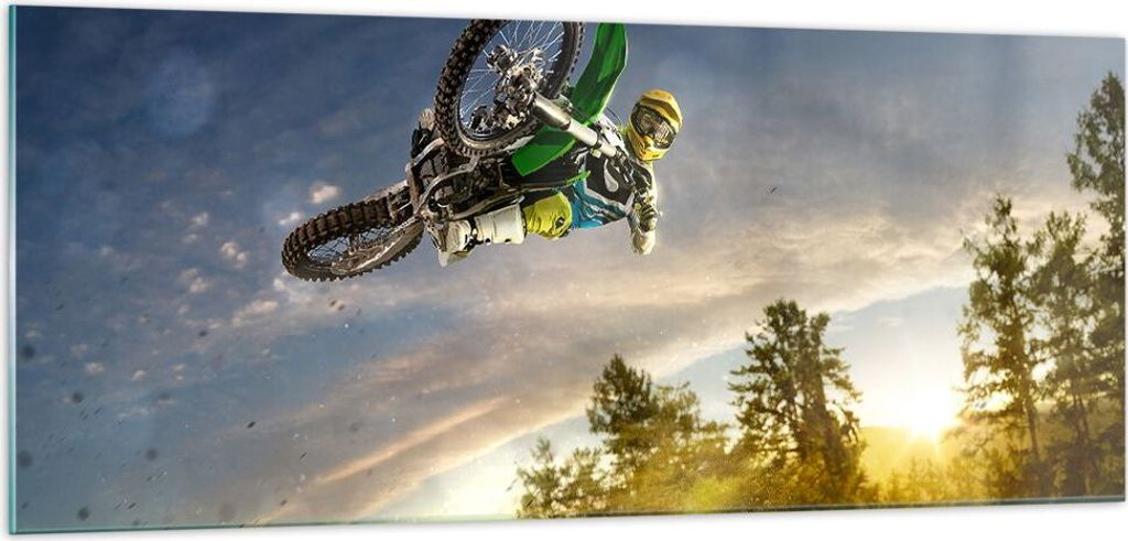 Bilder auf glas - Motorrad Extrem Spaß Wettbewerbe - 100x40cm - Glasbilder - Wandbilder - Kunstdruck - zum Aufhängen bereit - Wanddekoration aus ...